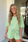 Solid Loose V-Neck Half Sleeve Tee and Shorts Set