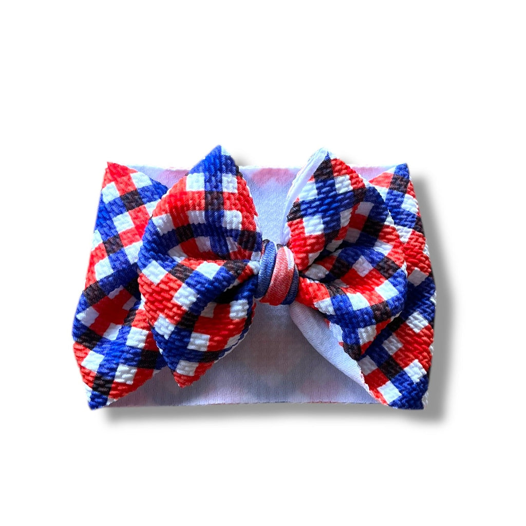 Patriotic 4th of July Plaid Baby Headwrap Bow