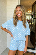 LAS-LIVE Polka Dot Print Top Drawstring Shorts Set (S-XL)